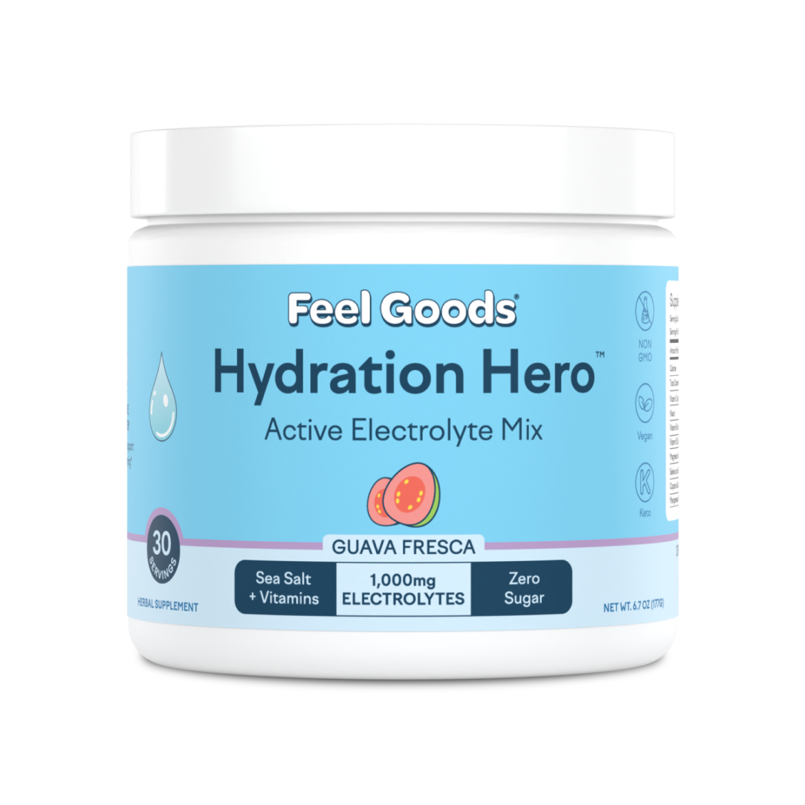 Feel Goods Hydration Hero, Sugar-Free Electrolyte Powder Packets for Daily Hydration - Electrolytes Drink Mix with Magnesium, Potassium & Vitamins for Fasting & Energy - Keto, Vegan & Organic Flavors