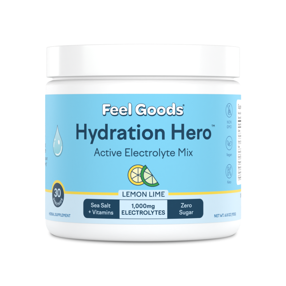 Feel Goods Hydration Hero, Sugar-Free Electrolyte Powder Packets for Daily Hydration - Electrolytes Drink Mix with Magnesium, Potassium & Vitamins for Fasting & Energy - Keto, Vegan & Organic Flavors