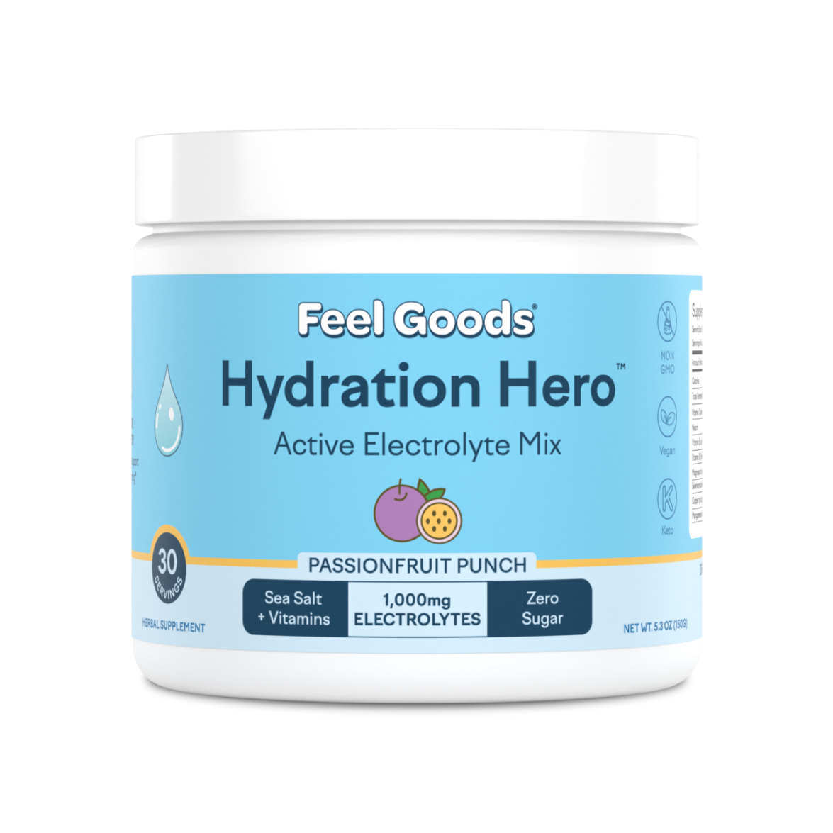Feel Goods Hydration Hero, Sugar-Free Electrolyte Powder Packets for Daily Hydration - Electrolytes Drink Mix with Magnesium, Potassium & Vitamins for Fasting & Energy - Keto, Vegan & Organic Flavors