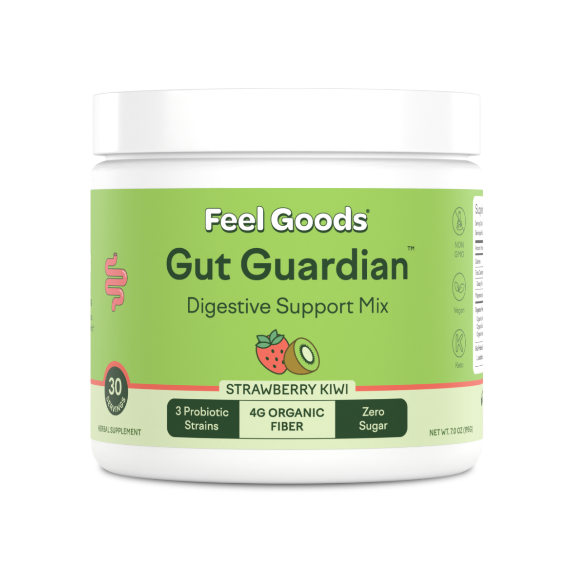 Feel Goods Gut Guardian, Digestive Health Powder Drink Mix - Probiotic Fiber Powder with Prebiotics & L Glutamine for Gut Health, Bloating Relief & Digestion Support - Zero Sugar & Organic Flavor