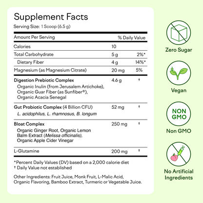 Feel Goods Gut Guardian, Digestive Health Powder Drink Mix - Probiotic Fiber Powder with Prebiotics & L Glutamine for Gut Health, Bloating Relief & Digestion Support - Zero Sugar & Organic Flavor