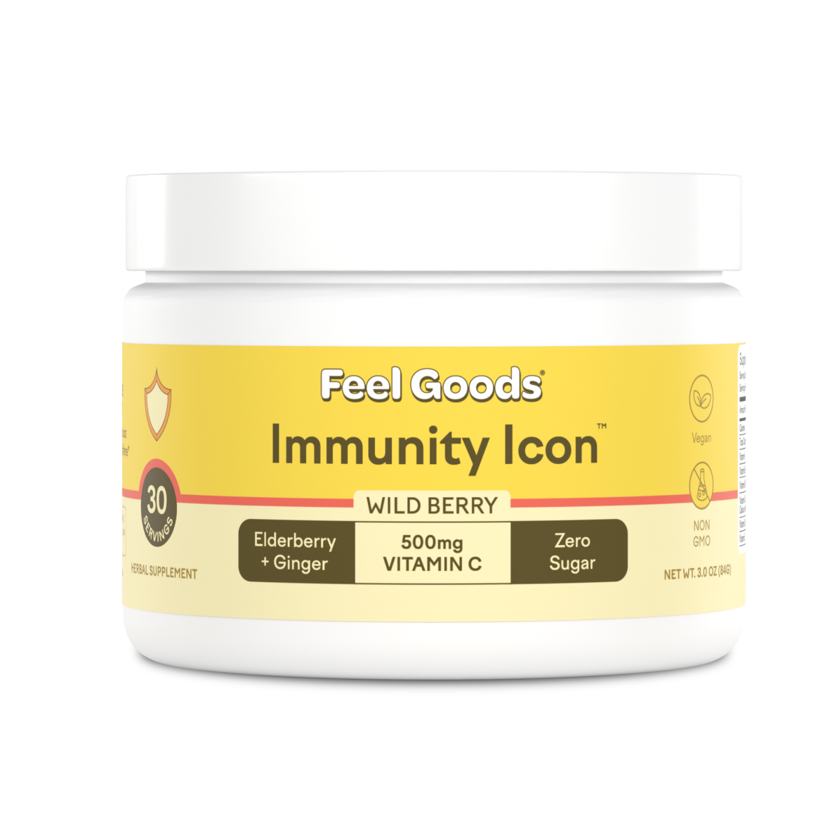 Feel Goods Immunity Icon, Vitamin C Immune Support Powder Packets - 500mg Vitamin C, Elderberry, Ginger, Turmeric & Key Vitamins for Daily Immune Health - Sugar-Free & Caffeine-Free Drink Mix Packets