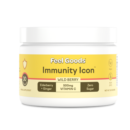 Feel Goods Immunity Icon, Vitamin C Immune Support Powder Packets - 500mg Vitamin C, Elderberry, Ginger, Turmeric & Key Vitamins for Daily Immune Health - Sugar-Free & Caffeine-Free Drink Mix Packets