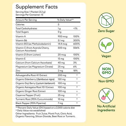 Feel Goods Immunity Icon, Vitamin C Immune Support Powder Packets - 500mg Vitamin C, Elderberry, Ginger, Turmeric & Key Vitamins for Daily Immune Health - Sugar-Free & Caffeine-Free Drink Mix Packets