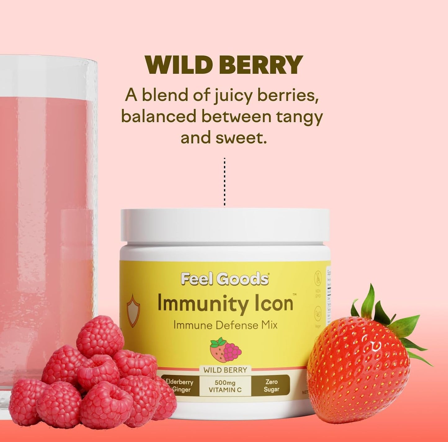 Feel Goods Immunity Icon, Vitamin C Immune Support Powder Packets - 500mg Vitamin C, Elderberry, Ginger, Turmeric & Key Vitamins for Daily Immune Health - Sugar-Free & Caffeine-Free Drink Mix Packets